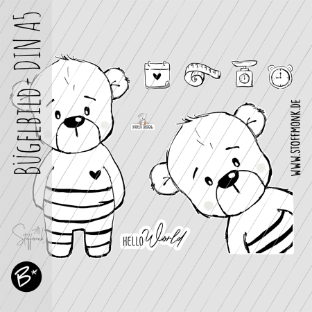 Bügelbild - "Paul der Bär - Hello World" - XaXelu Design